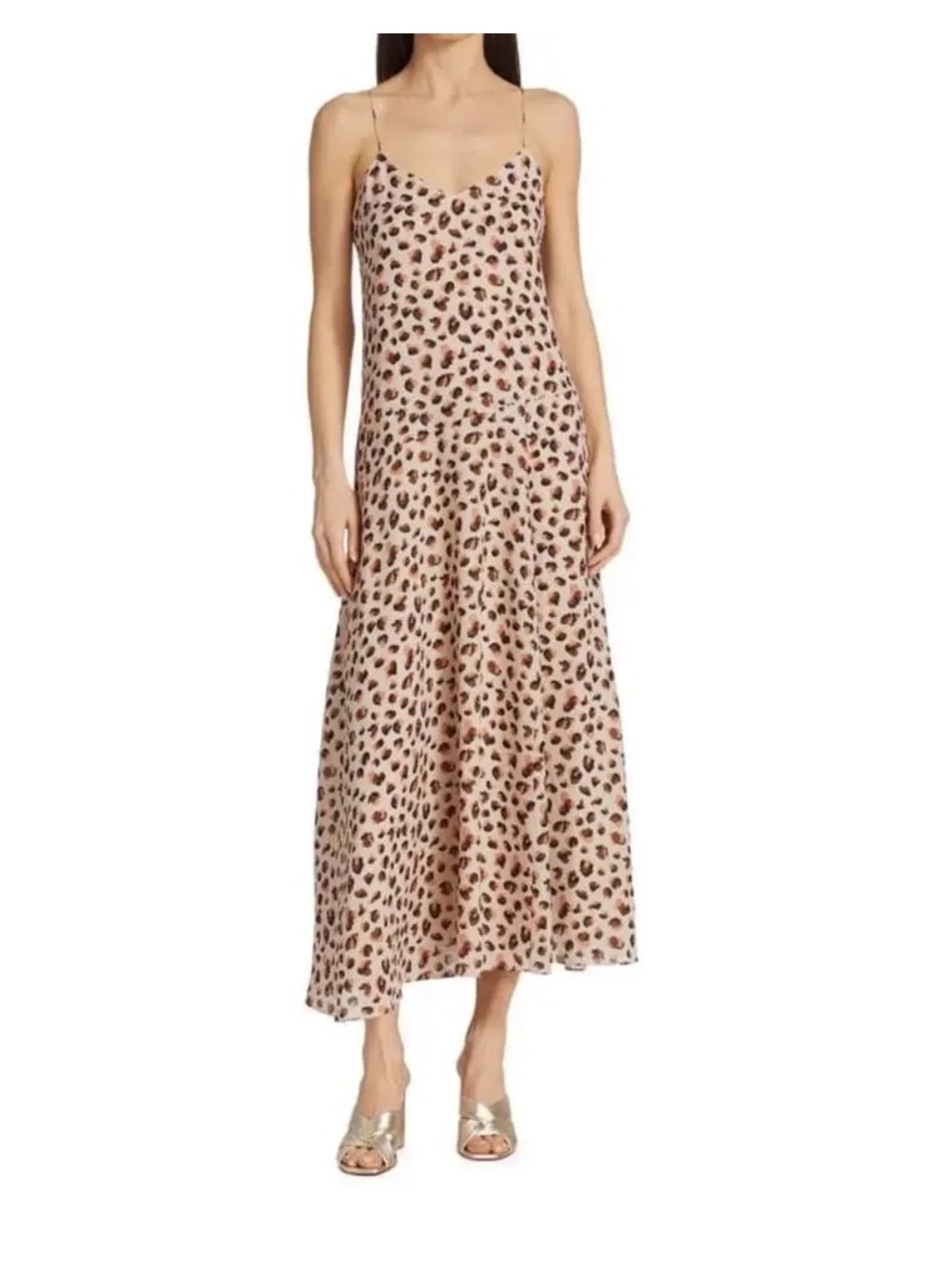 Theory Pink Leopard Print Maxi Slip Dress